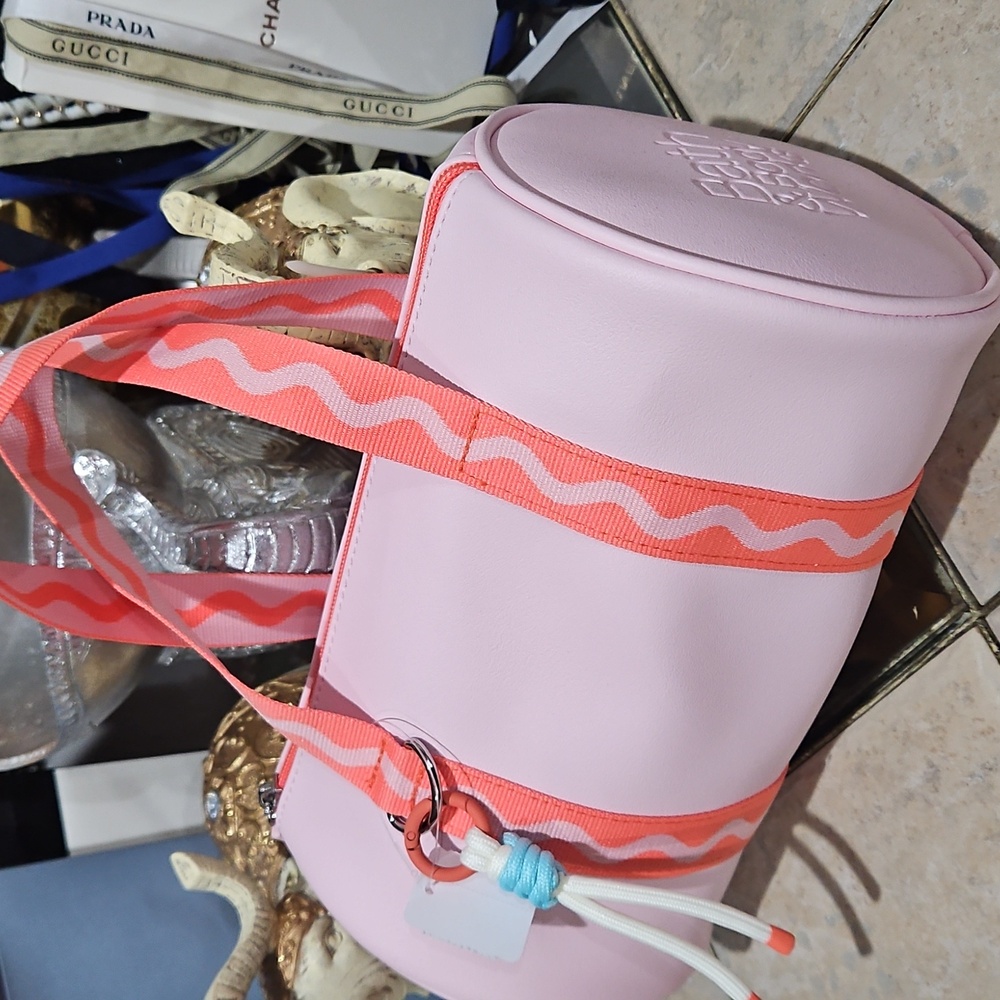 Pink Barrel Bag with Coral Strap
